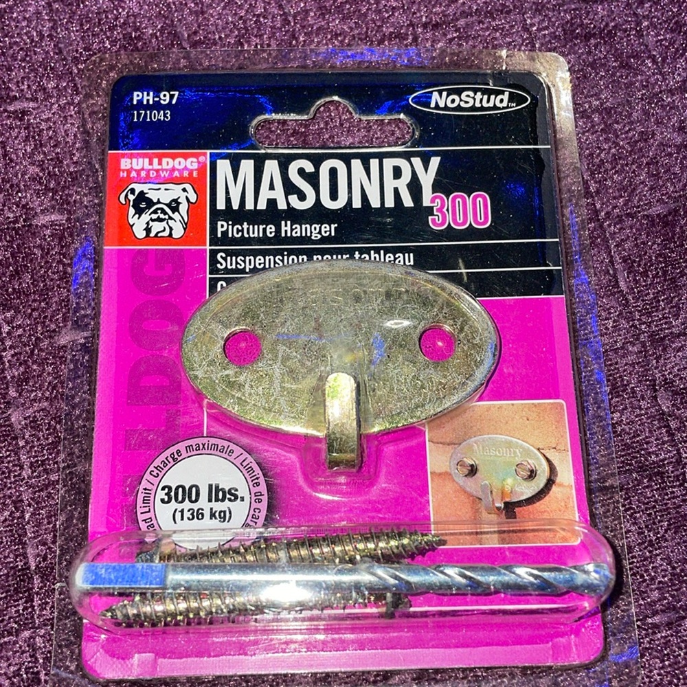 New Masonry Picture Hanger with drill bit and screws holds 300lbs PH-97 171043